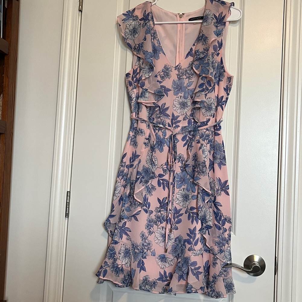 Tommy Hilfiger Pink & Blue Floral Ruffle Midi Dress